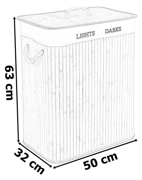 Бамбуков кош за пране, правоъгълен, черен/сив
