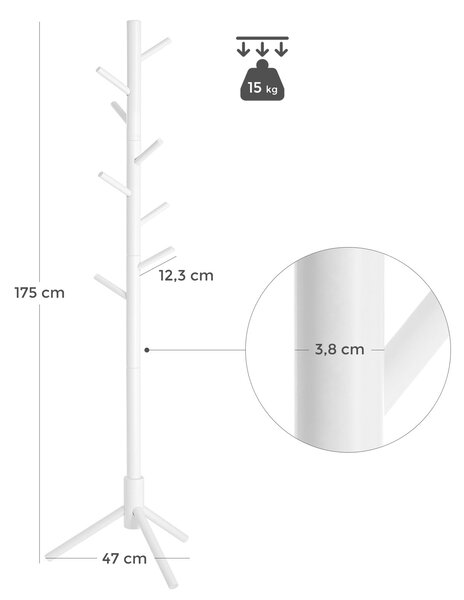 Вертикална закачалка от масивно дърво 175 см бяла