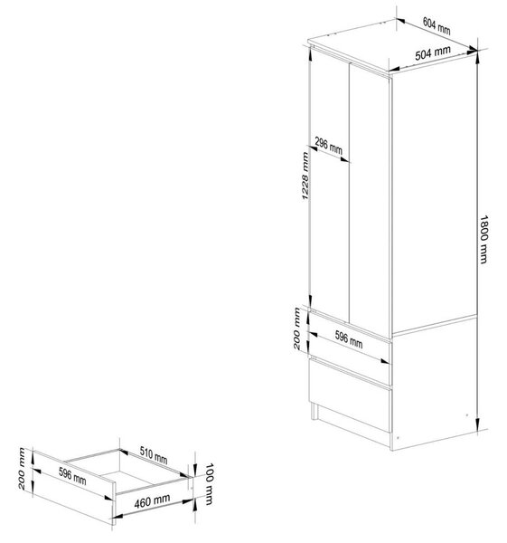 Гардероб Star с 2 врати и 2 чекмеджета 60 x 180 x 51 см бял