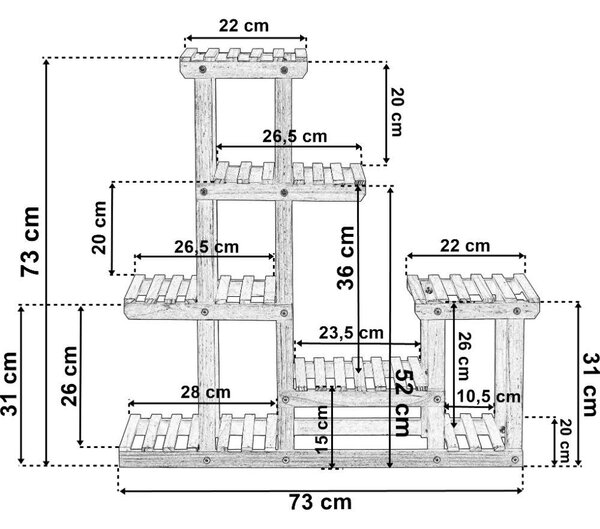 Дървена стойка с рафтове за растения Manino