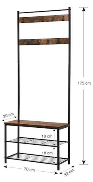 Закачалка и стойка за обувки Vasagle, 70 x 32 x 175 см, кафява