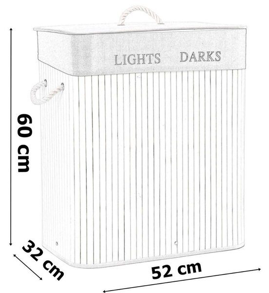 Кош за пране от бамбук, бял/сив
