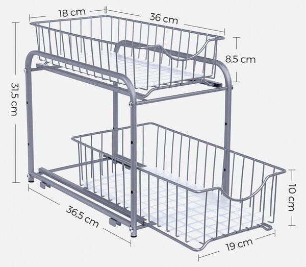 Кухненски органайзер, 2 плъзгащи се чекмеджета за шкафове, Органайзер за чекмеджета, за кухня, баня, сребрист SONGMICS