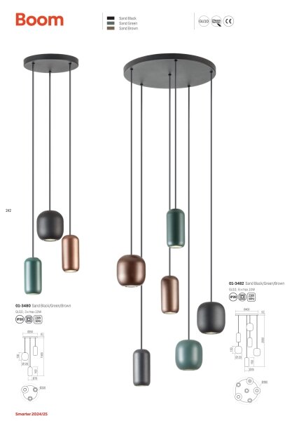 Redo 01-3482 - Пендел BOOM 6xGU10/10W/230V черен/зелен/кафяв