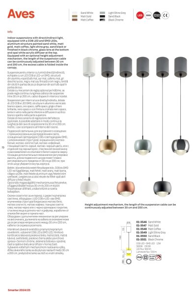 Redo 01-3546 - LED Пендел AVES LED/12W/230V Ø 9,6 см CRI 90 бял