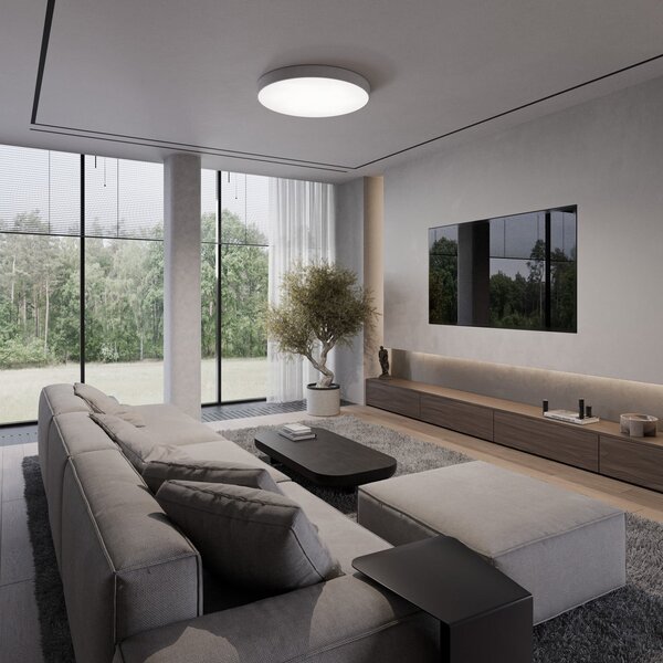 TEMAR LIGHTING Таванска лампа Cleo 600, Ø 60 cm сива, Затъмняване, Сив, Дневна/трапезария, Метал, Модерен