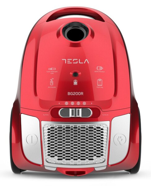 Прахосмукачка с торба Tesla BG200R, 800W, 2 литра, HEPA миещ се филтър, 76 dB, Червен