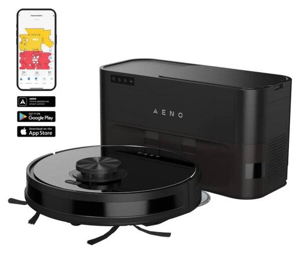 Прахосмукачка робот AENO ARC0005S, 4000Pa, 3000 mAh, 120 m2, Картографиране, Wi-Fi, Гласови команди, Автономия до 120 min, Черен