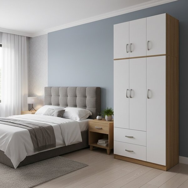 Гардероб с 3 врати, Athos V4, бял-сонома, 90x42x240 см