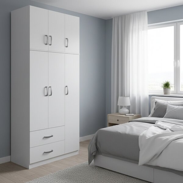 Гардероб с 3 врати, Athos V4, бял, 90x42x240 см