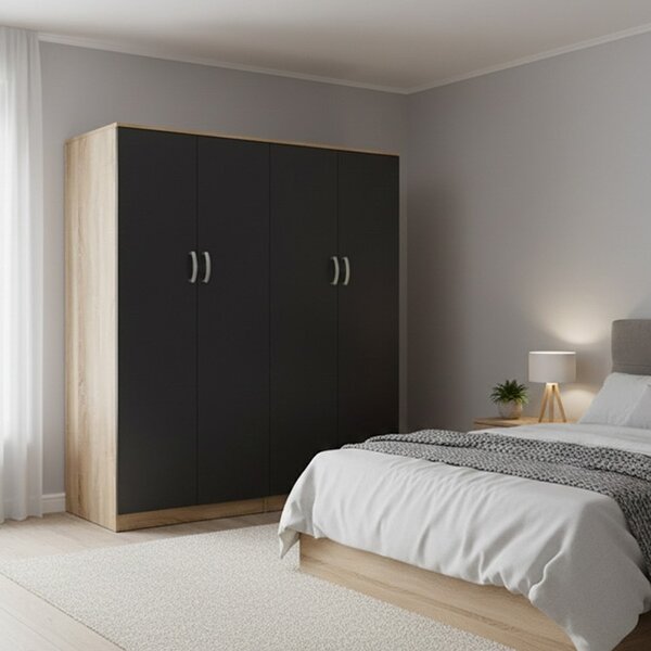 Шкаф с 4 врати, Athos I V1, антрацит-дъб, 160x42x180 см