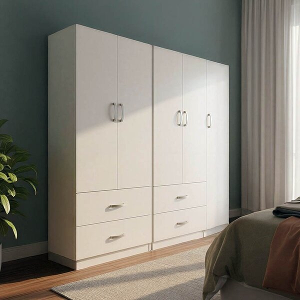 Гардероб с 5 врати, Athos V25, бял, 170x42x180 см