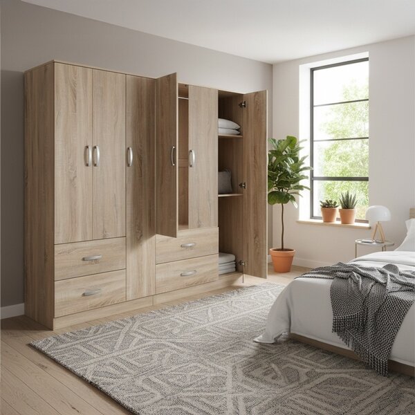 Гардероб с 6 врати, Athos V16, дъб, 180x42x180 см