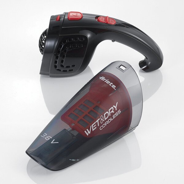 Ръчна прахосмукачка Ariete WET & DRY CORDLESS 2474/00, 400 мл, Батерия LI-Ion 1200 mAh/3.6V, Автономия 12 мин, Миещ се филтър, Черен/Червен