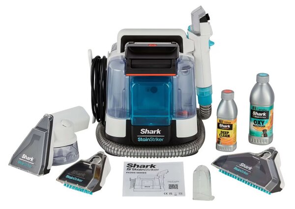 Прахосмукачка за петна Shark StainStriker PX200EUT, 450W, 0.72 л, Преносима, Гъвкав маркуч, 5 приставки, Бял