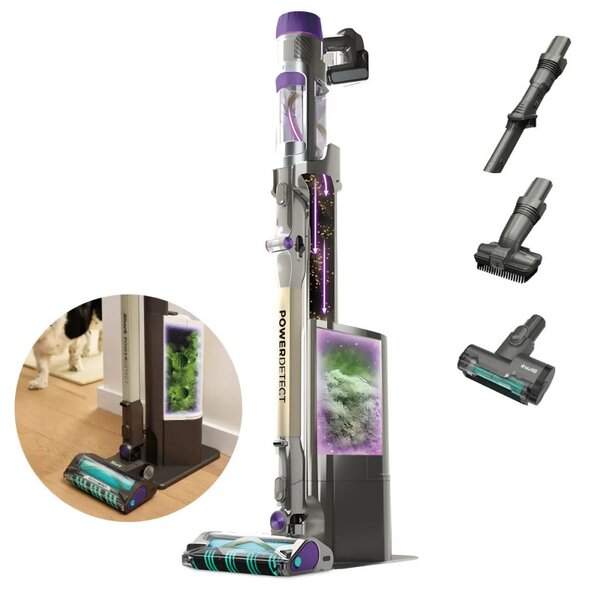 Вертикална прахосмукачка Shark IP3251EUT, 380W, 0.7 л, PowerDetect, Чупещо се рамо, Автономия 70 минути, Сив/Лилав