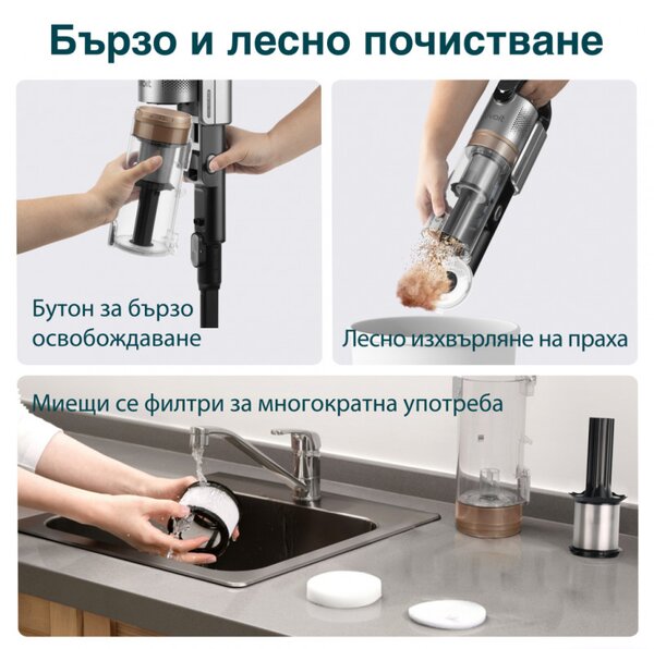 Вертикална прахосмукачка Levoit LVAC-300 LSV-V202PE-AEUR, 240W, 0.75l, Автономия до 60 мин, Турбо, Четка с LED, Черен/сив