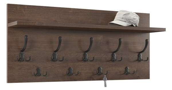 ФИНЛО Кафяв дъб/куки Черен мат - МОДЕРНА СТЕННА ЗАКАЧАЛКА С РАФТ ЗА АНТРЕ 90 и 70 см