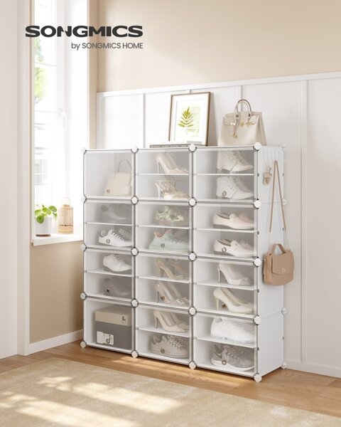 Модулен шкаф за обувки, Songmics, бял, 124.4x31.2x124.6 см