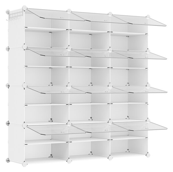 Модулен шкаф за обувки, Songmics, бял, 124.4x31.2x124.6 см