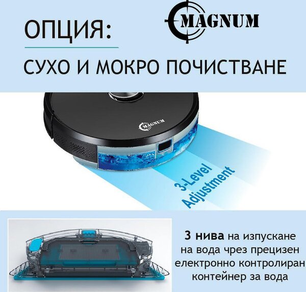Прахосмукачка робот MAGNUM ONE Plus, Li-ion 3200 mAh, 50W, 3000 Pa, 0.6 l, Wi-Fi, Гласов контрол, График, HEPA, Разпознаване на стаи, Бял