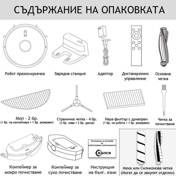 Прахосмукачка робот с UVC лампа за стерилизация MAGNUM UV+, Li-ion 5200 mAh, 50W, 3000 Pa, 3 степени, Wi-Fi, До 280 мин автономност, За до 250 м2, Черен