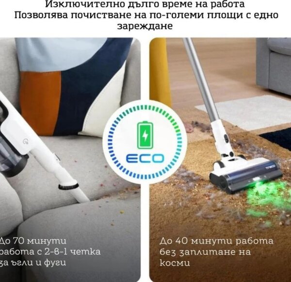 Безкабелна прахосмукачка Tineco Pure ONE Station 5, 450W, 2 режима, 0.45 л + 2.5 л станция, Автономия 70 мин, iLoop сензор, PureCyclone технология, Самопочистване, Бял