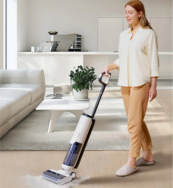 Вертикална прахосмукачка Tineco iFloor 5 Breeze, 190W, 30 мл/мин, 0.8 л мръсна/0.7 л чиста, Сушене на четката, Лесно маневриране, Бял/сив