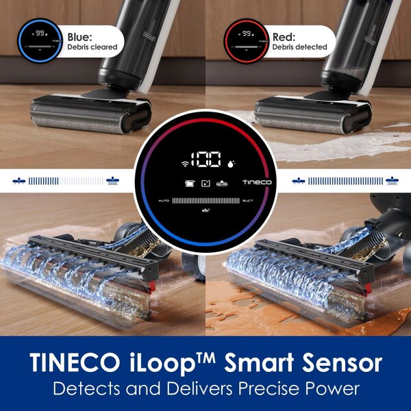 Вертикална прахосмукачка Tineco Floor One S6 Flashdry Pet FW144000DE, 220W, 0.7 л мръсна/0.8 л чиста/0.8 л прах, Автономия 35 мин, iLoop сензор, Технология MHCBS, 130 м2, Черен