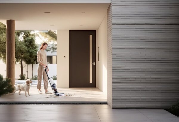 Вертикална прахосмукачка Tineco Floor One S7 Steam Plus 4В1, 240W, Сухо/Мокро, 0.7 л мръсна/0.8 л чиста, LED екран и осветление, Пара + сушене, Бял/черен