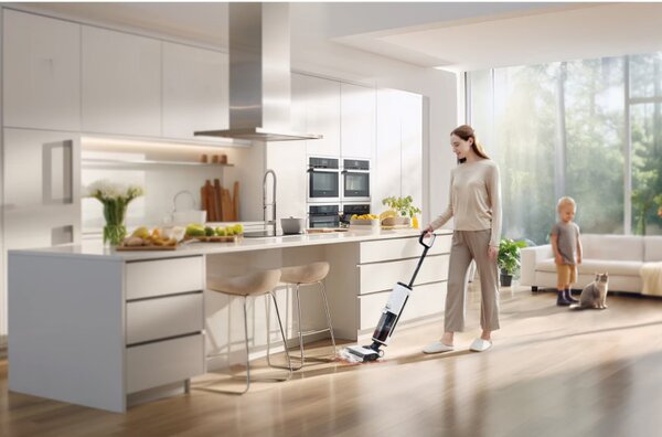 Вертикална прахосмукачка Tineco Floor One S7 Steam Plus 4В1, 240W, Сухо/Мокро, 0.7 л мръсна/0.8 л чиста, LED екран и осветление, Пара + сушене, Бял/черен