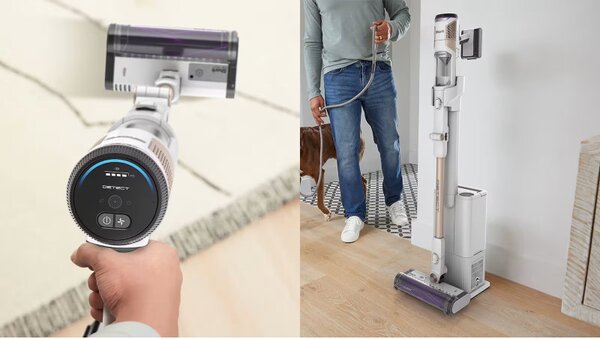 Вертикална прахосмукачка Shark IW3612EUT, 240W, 0.42 л, 3 режима, 3 настройки, 3 приставки, Сензори за откриване на невидими замърсявания, LED, До 60 мин автономия, Бял/златист
