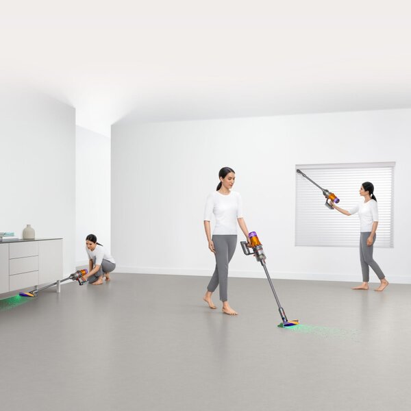 Вертикална прахосмукачка Dyson V12 Slim Detect Absolute 448884-01, 150AW, 340 мл, Автономия 60 мин, 3 режима, Дисплей с данни в реално време, Сензор за прах, Осветление, Никел/жълт