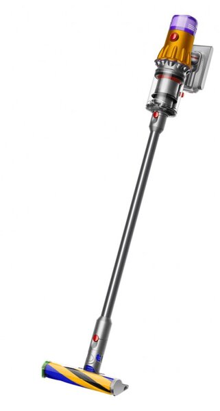 Вертикална прахосмукачка Dyson V12 Slim Detect Absolute 448884-01, 150AW, 340 мл, Автономия 60 мин, 3 режима, Дисплей с данни в реално време, Сензор за прах, Осветление, Никел/жълт