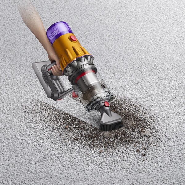 Вертикална прахосмукачка Dyson V12 Slim Detect Absolute 448884-01, 150AW, 340 мл, Автономия 60 мин, 3 режима, Дисплей с данни в реално време, Сензор за прах, Осветление, Никел/жълт