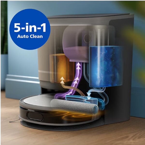 Прахосмукачка робот Philips Series 9000 XU9100/10, 6500 mAh, 8000 Pa, WiFi, LiDAR, PowerCyclone, EPA 11, Сухо/мокро почистване, Бронз/златист