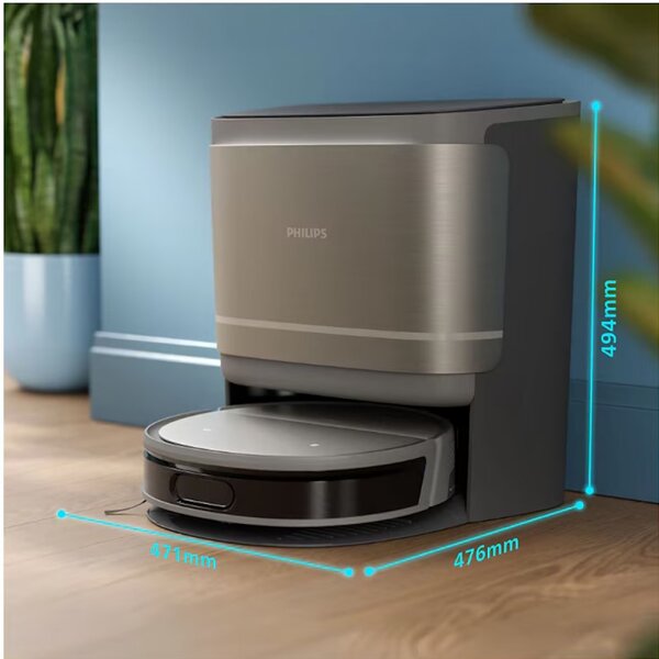 Прахосмукачка робот Philips Series 9000 XU9100/10, 6500 mAh, 8000 Pa, WiFi, LiDAR, PowerCyclone, EPA 11, Сухо/мокро почистване, Бронз/златист