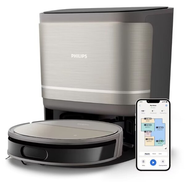 Прахосмукачка робот Philips Series 9000 XU9100/10, 6500 mAh, 8000 Pa, WiFi, LiDAR, PowerCyclone, EPA 11, Сухо/мокро почистване, Бронз/златист