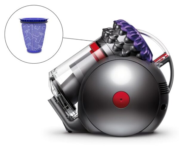 Прахосмукачка без торба Dyson Big Ball Parquet 2 228566-01, 600W, 165AW, 1.5 л, 2-степенна технология Radial Root Cyclone, Автоматично изправяне при преобръщане, Никел/лилав