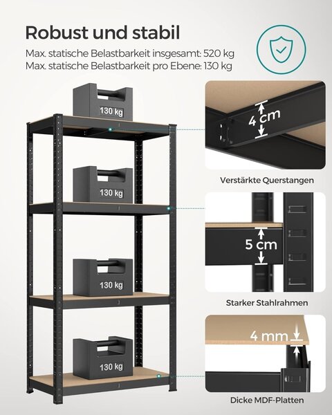 Комплект от 2 метални рафта, Cozory, Songmics, черен, 40x80x160 см