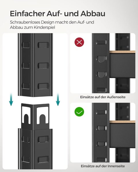 Комплект от 2 метални рафта, Cozory, Songmics, черен, 40x80x160 см
