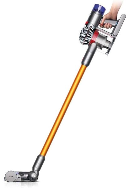 Вертикална прахосмукачка Dyson V8 Absolute SV25 476547-01, 115AW, 0.54 л, 3 режима, Без загуба на мощност, Хигиенично изпразване, Изцяло запечатана филтрация, Сребрист/Оранжев