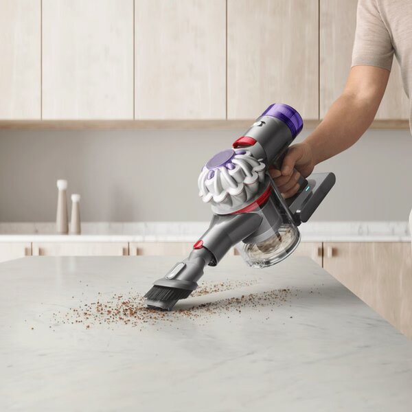 Вертикална прахосмукачка Dyson V8 Absolute SV25 476547-01, 115AW, 0.54 л, 3 режима, Без загуба на мощност, Хигиенично изпразване, Изцяло запечатана филтрация, Сребрист/Оранжев