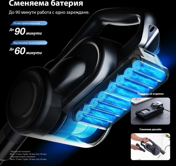 Вертикална прахосмукачка Jimmy H11 Pro, 600W, 260 AW, 0.6 л, Сензор за прах, Сгъваема, Автономност 90 минути, LED дисплей, Черен/Сив