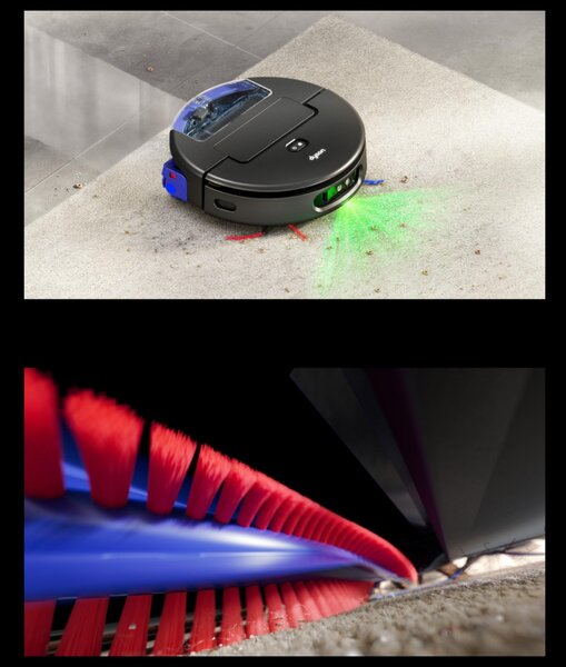 Прахосмукачка робот Dyson Spot+Scrub Ai 586183-01, 18000 Pa, 3 л, Сухо/мокро, Разпознаване на петна, Автоматична станция, Черен/Син