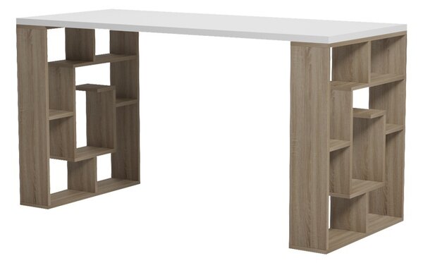Birou cu raft, Labirent, Alb, 60x140x75 cm
