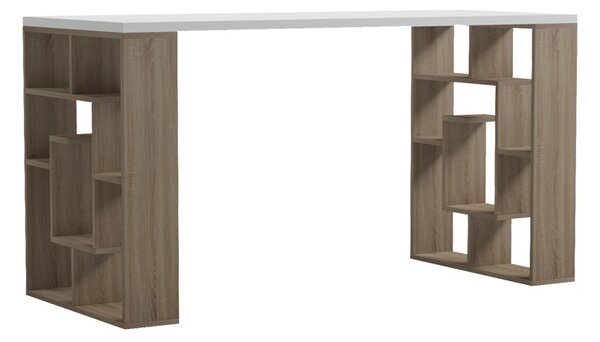 Birou cu raft, Labirent, Alb, 60x140x75 cm