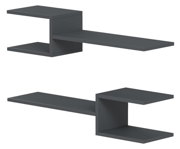 Комплект от 2 стенни рафта, Sumpa, антрацит, 20x65x18 см