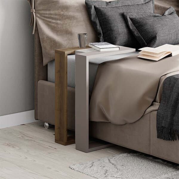 Masuta laterala Muju culoare lemn natural - aspect marmura alba si mocha 40x30x57cm
