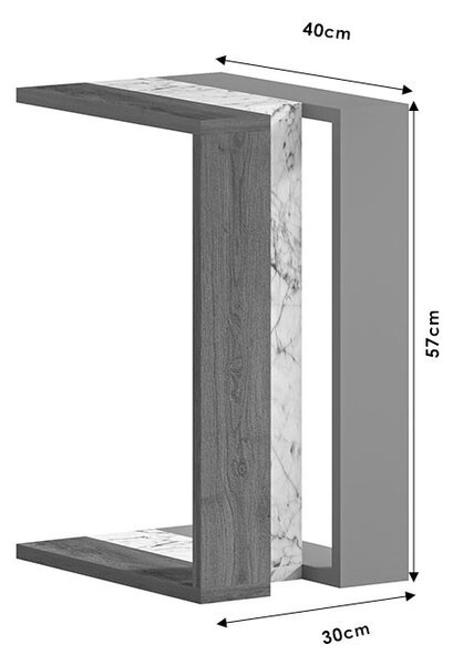 Masuta laterala Muju culoare lemn natural - aspect marmura alba si mocha 40x30x57cm